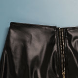 Sexy Leather Metal Buckle Tight-Fitting Hip Skirt Set