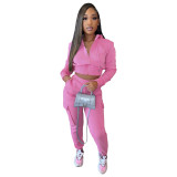 Autumn/Winter Sweatshirt Hoodie Crop Tops & Pant Set
