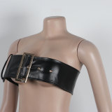 Sexy Leather Metal Buckle Tight-Fitting Hip Skirt Set