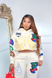 Fashion Print Hooded Sweatshirt Pants Two Piece Set