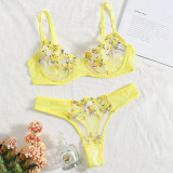 Seductive Low-rise Floral Embroidery Sheer Mesh Lingerie Set