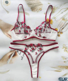 Seductive Low-rise Floral Embroidery Sheer Mesh Lingerie Set