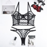 Polka Dot Peek-a-Boo Lingerie Set with Steel Ring and Back Cutout