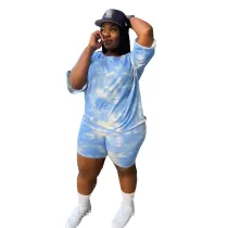 Casual Printed Tie-dye Women's Short Two-piece Set