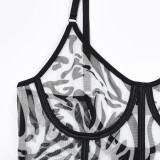 Seductive and Comfortable Sheer Mesh Bones Bodysuit Lingerie Set by Woudeyou