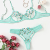 Seductive Low-rise Floral Embroidery Sheer Mesh Lingerie Set