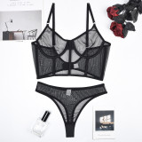 Seductive and Comfortable Sheer Mesh Bones Bodysuit Lingerie Set by Woudeyou