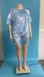 Casual Printed Tie-dye Women's Short Two-piece Set