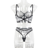 Seductive and Comfortable Sheer Mesh Bones Bodysuit Lingerie Set by Woudeyou