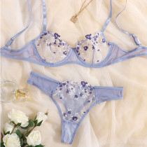Seductive Low-rise Floral Embroidery Sheer Mesh Lingerie Set