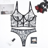 Seductive and Comfortable Sheer Mesh Bones Bodysuit Lingerie Set by Woudeyou