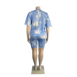 Casual Printed Tie-dye Women's Short Two-piece Set