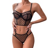 Polka Dot Peek-a-Boo Lingerie Set with Steel Ring and Back Cutout