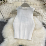 Slim Fit Vest and High-Waisted Knee-Length Denim Skirt with Side Slit
