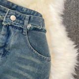 Slim Fit Vest and High-Waisted Knee-Length Denim Skirt with Side Slit