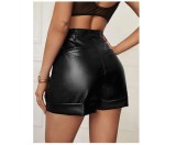 Women High Waist Sexy Faux Leather Shorts, Elastic Split PU Short Pants with Pockets
