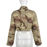 Camouflage Pocket Cardigan Outdoor Washed Long-Sleeved Short Jacket