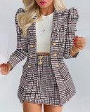 Long Sleeve Business Suits Double Breasted Two Piece Outfit Women Buttons Solid Color Work With Pockets Blazer And Skirt Set