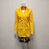 Long Sleeve Business Suits Double Breasted Two Piece Outfit Women Buttons Solid Color Work With Pockets Blazer And Skirt Set