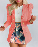 Long Sleeve Business Suits Double Breasted Two Piece Outfit Women Buttons Solid Color Work With Pockets Blazer And Skirt Set