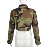 Camouflage Pocket Cardigan Outdoor Washed Long-Sleeved Short Jacket