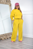 Solid Color Long Sleeve Loose Sports Sweatshirt Two Piece Pants Set