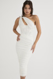 Summer Midi Mesh Dress Bodycon One Shoulder Eveining Night Party Dress