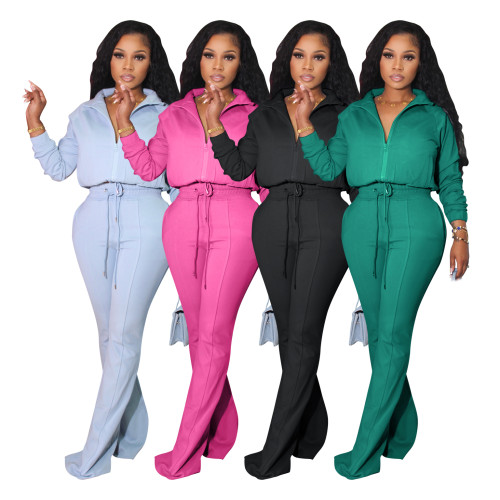 Autumn Casual Tracksuit Women Two Piece Set 2023 Winter Long Sleeve Zipper Jacket Sweatshirt and Flared Pants