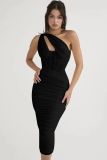 Summer Midi Mesh Dress Bodycon One Shoulder Eveining Night Party Dress