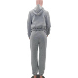 Solid Color Sweatshirt Hooded Sport Casual Three Piece Pants Set