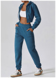 Womens Yoga Outfit Hooded Tops+Trousers Long Sleeve Jackets Long Pant Excerise Sport Gym Running Trainer Casual Elastic Sportwear Hoodies