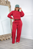 Solid Color Long Sleeve Loose Sports Sweatshirt Two Piece Pants Set