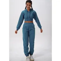 Womens Yoga Outfit Hooded Tops+Trousers Long Sleeve Jackets Long Pant Excerise Sport Gym Running Trainer Casual Elastic Sportwear Hoodies