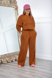 Solid Color Long Sleeve Loose Sports Sweatshirt Two Piece Pants Set