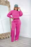 Solid Color Long Sleeve Loose Sports Sweatshirt Two Piece Pants Set