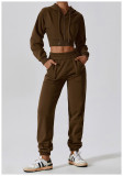 Womens Yoga Outfit Hooded Tops+Trousers Long Sleeve Jackets Long Pant Excerise Sport Gym Running Trainer Casual Elastic Sportwear Hoodies
