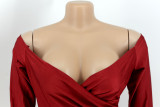 Solid Color Off Shoulder V Neck Split Evening Party Dresses