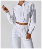 Womens Yoga Outfit Hooded Tops+Trousers Long Sleeve Jackets Long Pant Excerise Sport Gym Running Trainer Casual Elastic Sportwear Hoodies