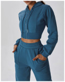 Womens Yoga Outfit Hooded Tops+Trousers Long Sleeve Jackets Long Pant Excerise Sport Gym Running Trainer Casual Elastic Sportwear Hoodies