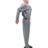 Solid Color Sweatshirt Hooded Sport Casual Three Piece Pants Set