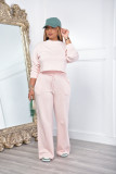 Solid Color Long Sleeve Loose Sports Sweatshirt Two Piece Pants Set