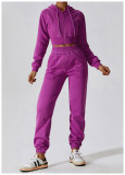 Womens Yoga Outfit Hooded Tops+Trousers Long Sleeve Jackets Long Pant Excerise Sport Gym Running Trainer Casual Elastic Sportwear Hoodies