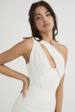 Summer Midi Mesh Dress Bodycon One Shoulder Eveining Night Party Dress