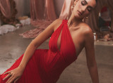 Summer Midi Mesh Dress Bodycon One Shoulder Eveining Night Party Dress