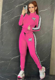 Autumn/winter High Collar Zipper Printed Sweatshirts Sportswear Two Pieces