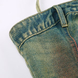 Gradient Color Neck Hanging Strap Vest with Zipper