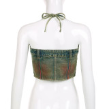 Gradient Color Neck Hanging Strap Vest with Zipper