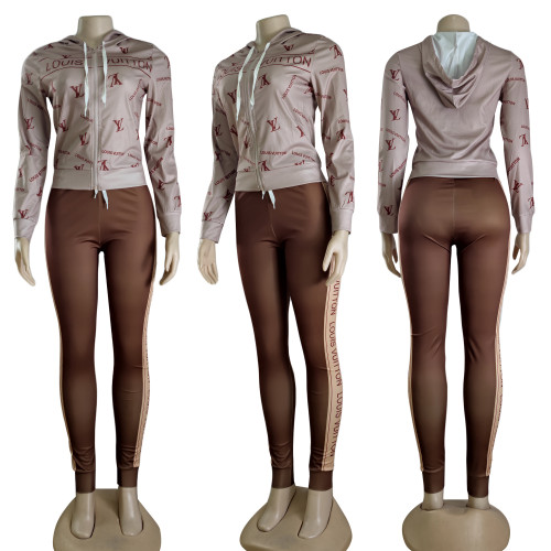 Autumn/Winter Fashion Printed Hooded Sweatshirt and Trousers Set