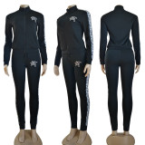 Autumn/winter High Collar Zipper Printed Sweatshirts Sportswear Two Pieces