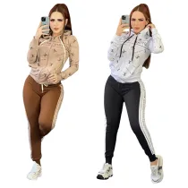 Autumn/Winter Fashion Printed Hooded Sweatshirt and Trousers Set